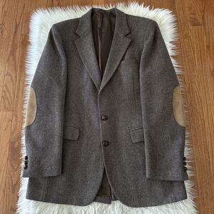 Vintage Wool Tweed Herringbone Blazer Men’s 41L Brown Blue Jacket USA Sport Coat